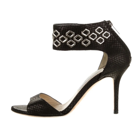 Jimmy Choo Black Ankle Strap Stiletto Heels Sandals 37.5 - Picture 2 of 9